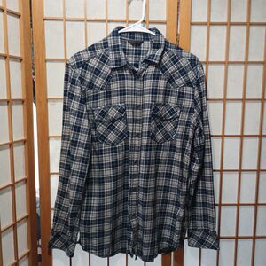 Diesel Industry Shirt Mens S Blue Plaid Flannel Pearl Snap Western Cowboy Y2K